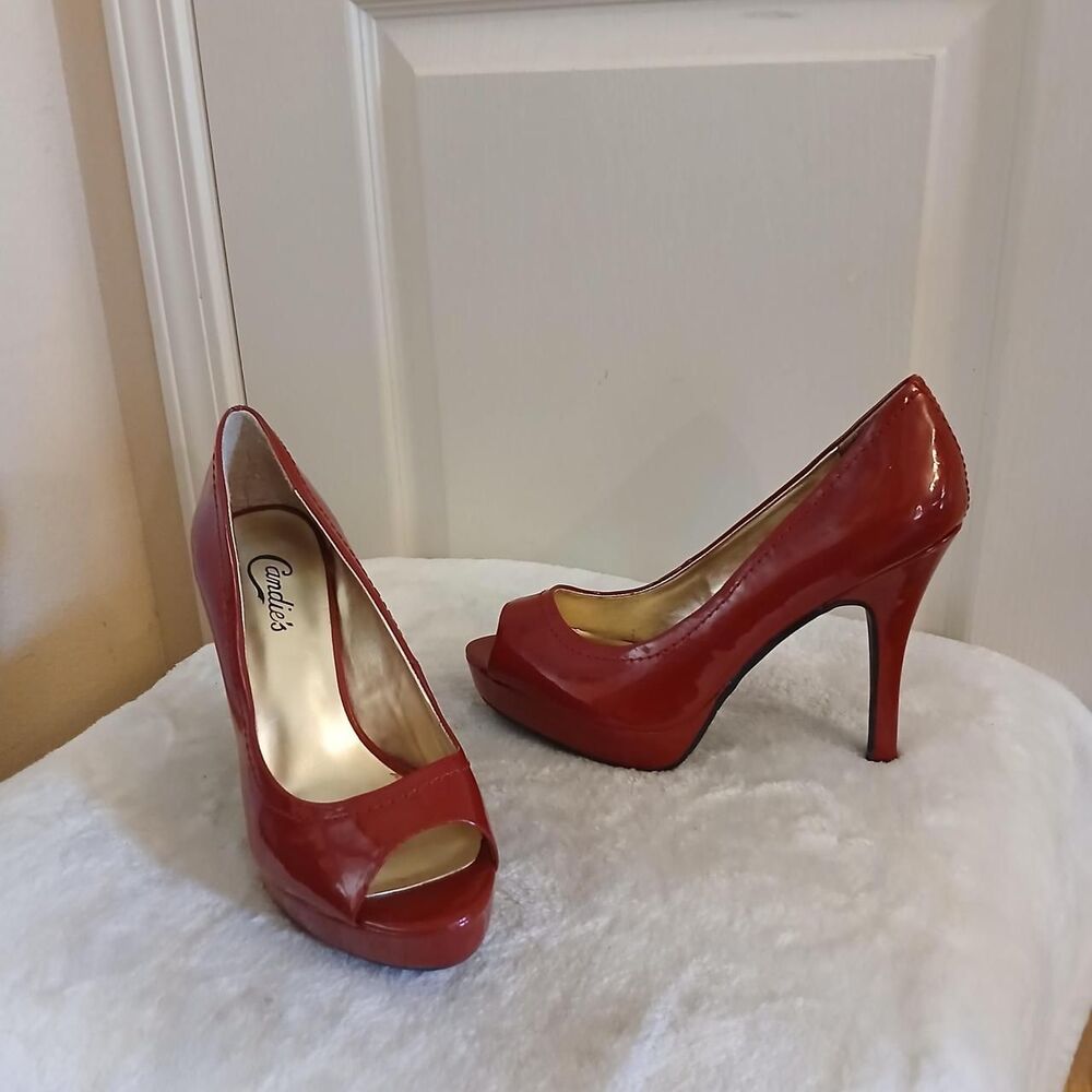 Y2K Mcbling Candie's Cherry Red Patent Leather Platform Heels 9 Pinup Rockabilly